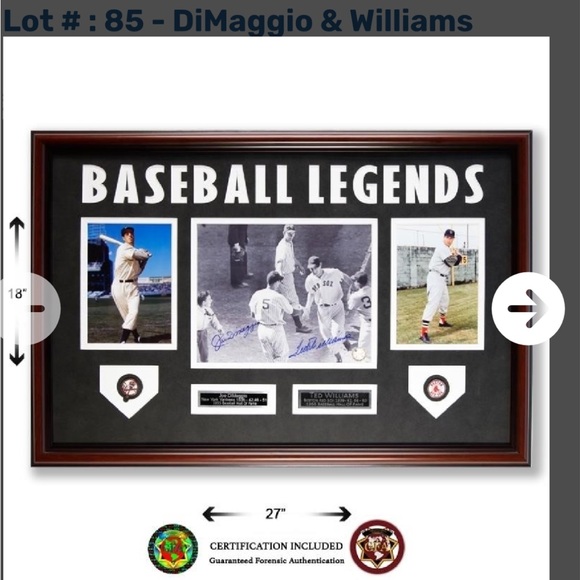 DiMaggio & Williams Baseball Legends Signed GFA certification Docs included